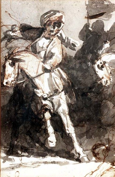 乱闘のシーン（鉛筆・水彩 作： Theodore (attr. to) Gericault