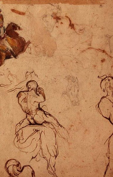 馬と騎手の習作（鉛筆、ペン＆ブラウンインク、水彩 作： Theodore (attr. to) Gericault