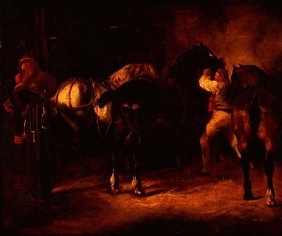 馬小屋にいる3頭の馬 作： Theodore (attr. to) Gericault