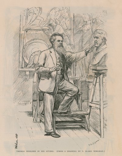 彫刻家のトーマス・ウールナーがスタジオで仕事をしています 作： Theodore Blake Wirgman