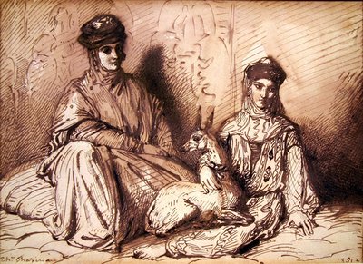 アラブの女性と少女とガゼル 作： Théodore Chassériau