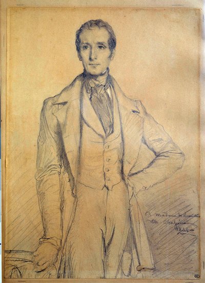 詩人アルフォンス・ド・ラマルティーヌ（1790-1869）の肖像 テオドール・シャセリウ（1819-1856）のデッサン 1834年 日0.31×0.22m 作： Théodore Chassériau