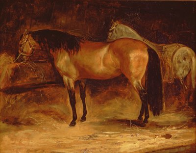 飼い葉桶にいる灰色の馬と飼い葉桶の馬 作： Theodore Gericault