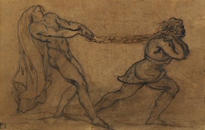 他の男性に引っ張られた男性ヌード、 作： Theodore Gericault
