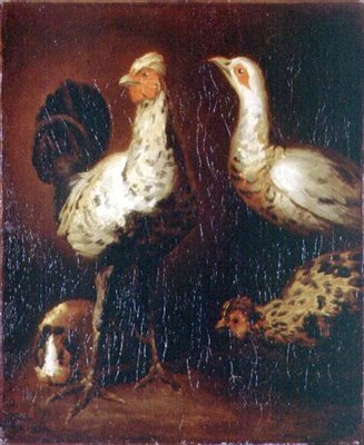 雄鶏1羽、雌鶏2羽、モルモット1匹 作： Theodore Gericault