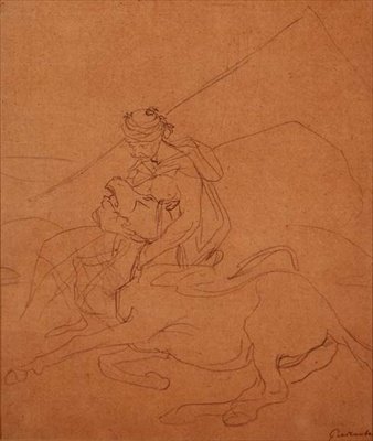 瀕死の馬の頭を抱えているアラブ 作： Theodore Gericault