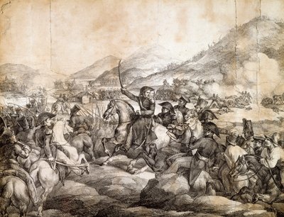 1817年2月のチャカブコの戦い、ホセ・デ・サン・マルティンのスペイン軍に対する勝利を決定づけた、セオドア・ジェリコー作、デッサン、アルゼンチン 作： Theodore Gericault