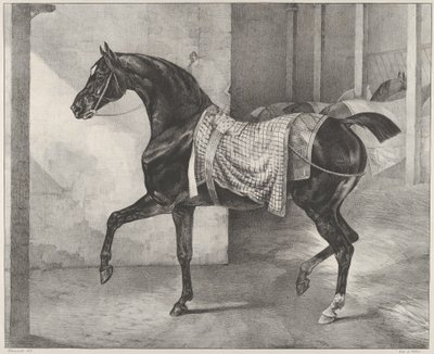 厩舎に繋ぎ止められた黒い馬 作： Theodore Gericault