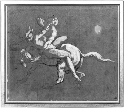 ケンタウロスがニンフを誘拐する（油を塗った紙にペンとインクとガッシュ） 作： Theodore Gericault
