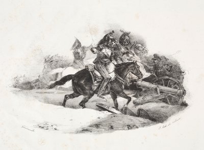 砲兵隊を充電する胸甲騎兵 作： Theodore Gericault
