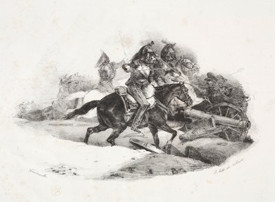 砲兵のバッテリーを充電する騎兵隊。 作： Theodore Gericault