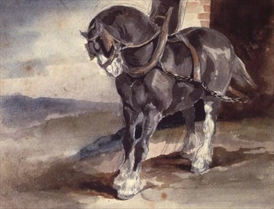 家のそばの輓馬（鉛筆・水彩 作： Theodore Gericault