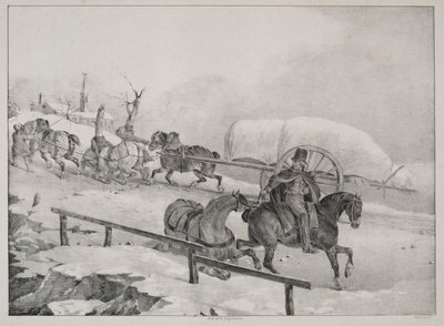 4つの多様な主題：丘を登るワゴン。 作： Theodore Gericault