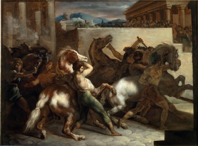 ローマの無料競馬 - 油彩・キャンバス 作： Theodore Gericault