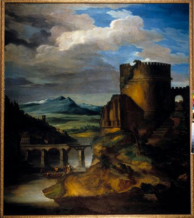 イタリアの素晴らしい風景 遺跡と塔と橋の風景 テオドール・ジェリコー（1791-1824） 19世紀 作： Theodore Gericault