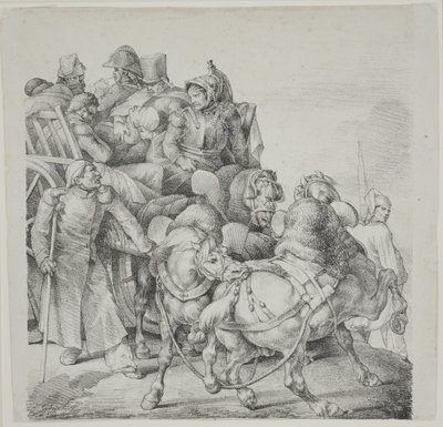 負傷した兵士でいっぱいの馬車、C。モットによるリトグラフ 作： Theodore Gericault