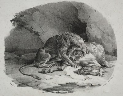 1823年、ライオンにむさぼり食われた馬。 作： Theodore Gericault