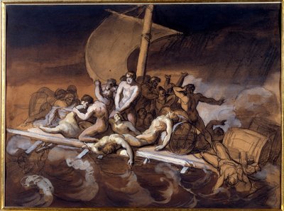 メデューサの筏 テオドール・ジェリコー（1791-1824）による紙にウォッシュとグワッシュで描かれた下絵。1819 Dim. 0.28 X 0.38 m.パリ、ルーブル美術館 作： Theodore Gericault