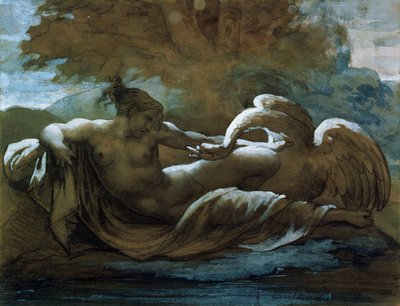 レダと白鳥 (黒チョークと水彩) 作： Theodore Gericault