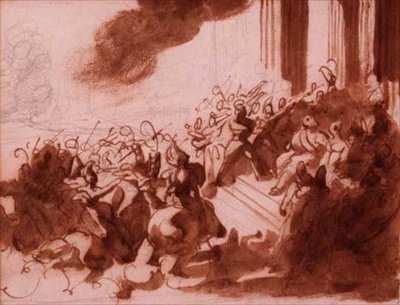 シャン・ド・マルスでパレードをするルイ18世（鉛筆、ペン、茶色のインク＆ウォッシュ 作： Theodore Gericault