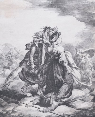 負傷したトランペッターを擁護するマムラック、1818年。 作： Theodore Gericault