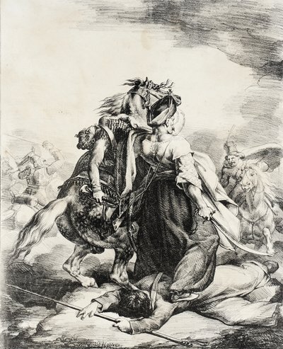 負傷したトランペット奏者を守るマムルーク 作： Theodore Gericault