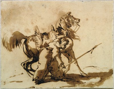 下馬するマムルーク（紙にペン、インク、ウォッシュ） 作： Theodore Gericault