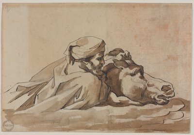 プッサンの「大洪水」の後、水中で馬を抱きしめる男 (直訳) 作： Theodore Gericault