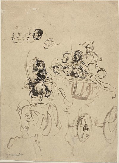 ナポレオン軍コーチと頭部スケッチ 作： Theodore Gericault