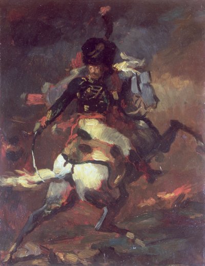 馬に乗って充電しているシャサールの役員 作： Theodore Gericault