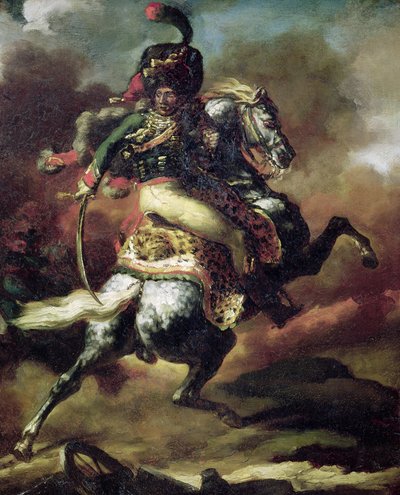 馬に乗って充電するHussarsの役員 作： Theodore Gericault