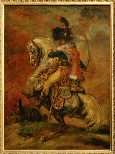 帝政軍シャスール・ア・シュヴァルの士官、充電中。1812年サロン 作： セオドア・ジェリコー