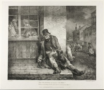 哀れな老人の悲しみを憐れめ！...1821年（象牙織の紙に黒一色のリトグラフ） 作： Theodore Gericault