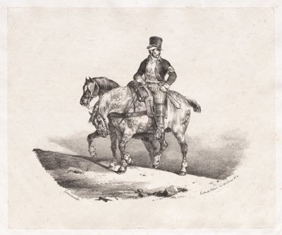 郵便配達員または 2 頭の馬具をつけた馬 作： Theodore Gericault