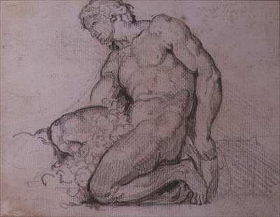 座っている人（鉛筆・茶インク 作： Theodore Gericault