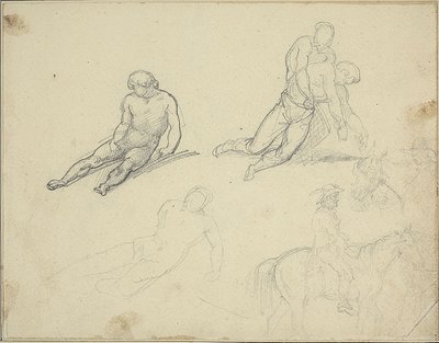 スケッチ横たわるヌード、身体を支える男 作： Theodore Gericault