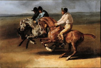 騎手と競馬のスタート（油彩・キャンバス 作： Theodore Gericault