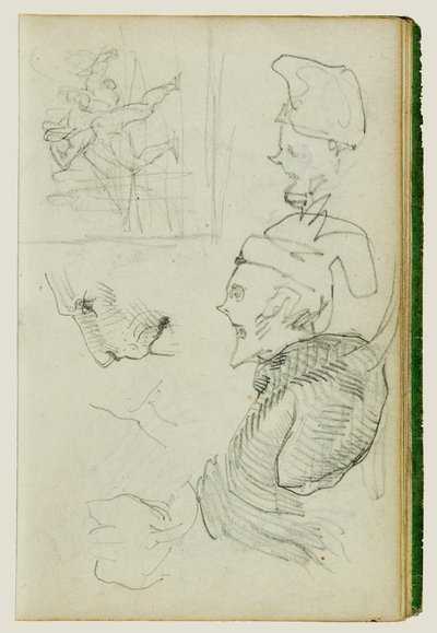 ライオンの習作、構成的な群像の習作、2つの戯画的な頭部の習作 作： Theodore Gericault