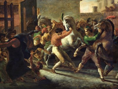 野蛮な馬のレースのための研究、1817 作： Theodore Gericault