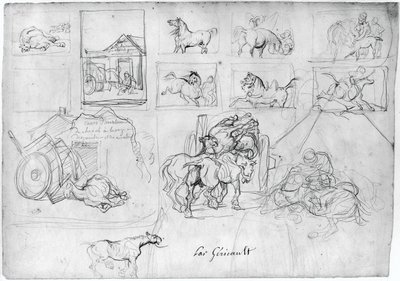 馬の習作（表）；看板持ちに引かれた荷馬車（裏） 作： Theodore Gericault