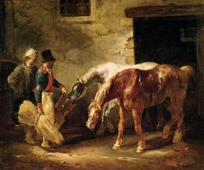 厩舎のドアで2つのポスト馬 作： Theodore Gericault