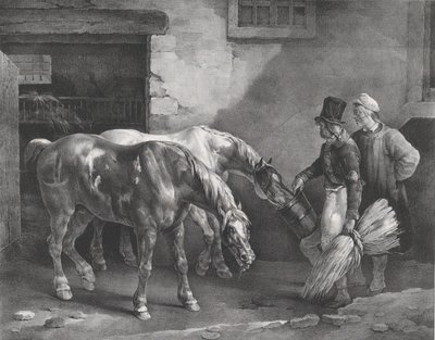 厩舎の入り口に立つ 2 頭の馬馬、1822 年。 作： Theodore Gericault