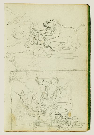 ライオンの狩りを題材とした2つの構図研究 作： Theodore Gericault
