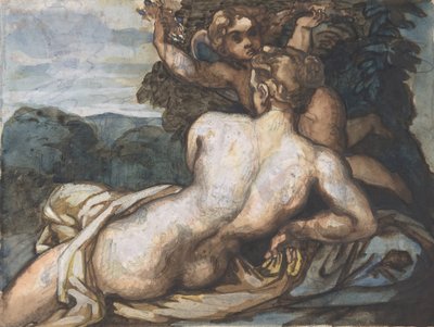 風景の中のビーナスとキューピッド、Annibale Carracci recto 後、1816-17 年。 作： Theodore Gericault