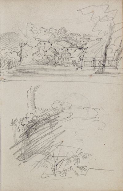 「田園の邸宅の風景」および「低木と葉の習作」 作： Theodore Gericault