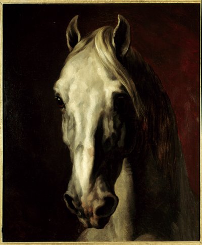 白馬の頭。テオドール・ジェリコー（1791-1824）の絵画 作： Theodore Gericault