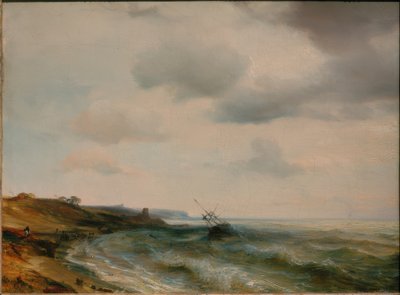 座礁した船のある海辺 作： Theodore Gudin