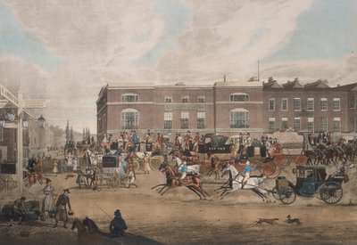 エレファント アンド キャッスル、ロンドン、19 世紀前半の馬車 作： Theodore Henry Adolphus Fielding