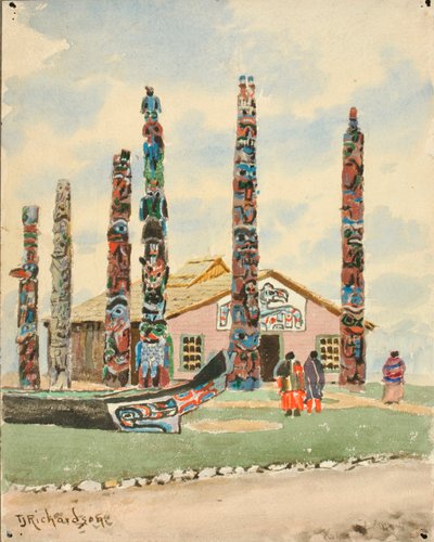 セントルイス博覧会のトーテムのあるアラスカの建物、1904年。 作： Theodore J. Richardson