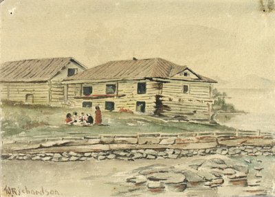 荒廃する建物、アラスカ、1884年。 作： Theodore J. Richardson